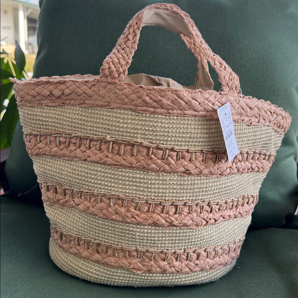 J.Crew Straw Tote Bag - Tan and Cream - Picture 8 of 8